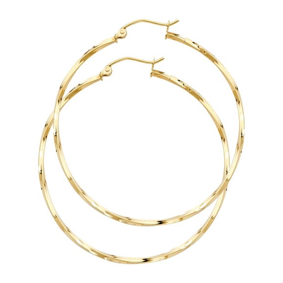 14KT Gold Fancy Curled Hoop Earrings 35mm